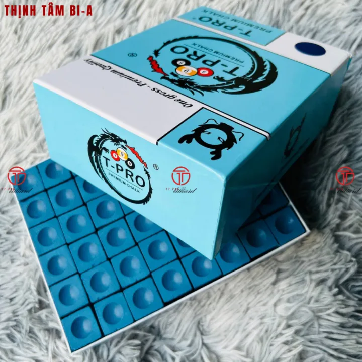 Thịnh Tâm - Set Viên Lơ Bida T-PRO Xanh Xám Mịn, Phấn Lơ Bi-a TPRO Bám Đầu Cơ