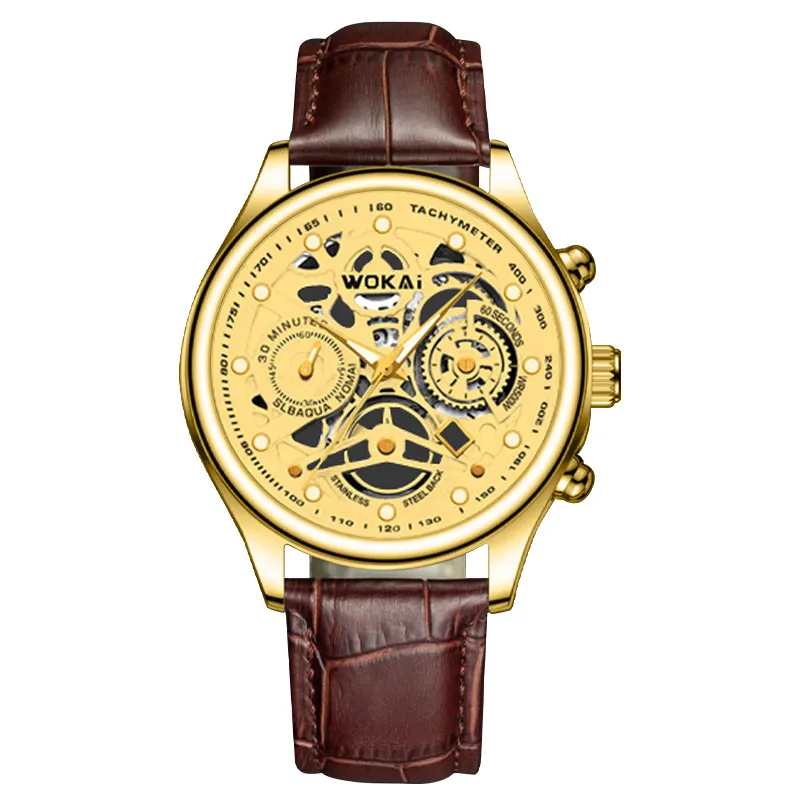 Hollow Quartz Men's Leather Wokai Watch Formal Watches Water