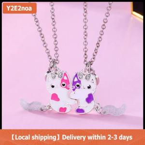 【Local shipping】 2Pcs set Cartoon Cat Shape Pendant Chain Best Friends Necklace BFF Friendship Childrens Jewelry Gift For Girls