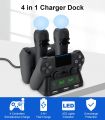 PS4 Controller Charging Dock Station, 4 in 1 PS VR Motion Move Controller Charger Station, Fast Playstation 4 Controller Charger with LED Indicator Compatible with PS4/Slim/PS4 Pro/PS VR Charging Dock. 