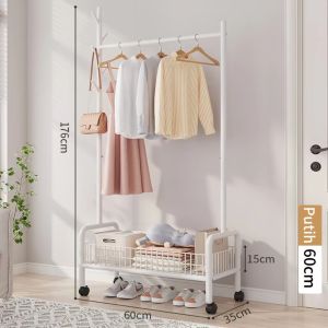 Rak Gantungan Baju Besi Stand hanger Jemuran Baju Gawang Baju Portable Display Butik Jemuran Pakaian Serbaguna  Dengan Roda