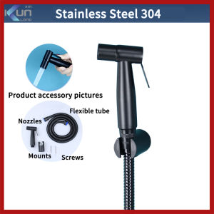 Xinkunlong K8402C ชุดสเปรย์โถสุขภัณฑ์สีดำ (กระบอกฉีด + ฐานคงที่ + สายต่อฝักบัว1.5เมตร) ชุดสเปรย์ก้านเหล็กไร้สนิมสำหรับห้องน้ำ