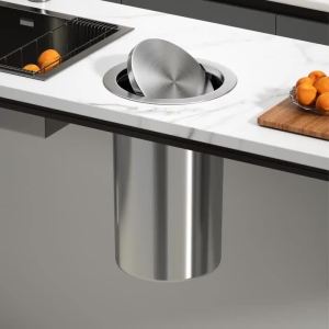 xpkQ Embedded Countertop Trash Can Built-in Stainless Steel Kitchen Sink Trash Cans Luxury Bathroom Shake Lid Trash Bin Round Bucket 9T1N6