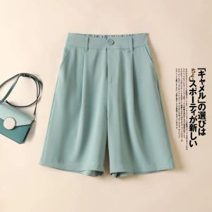 White Suit Shorts Women 2022 High Waist Oversized Womens Summer Shorts Button Pockets Straight Shorts Ladies Knee-Length Pants
