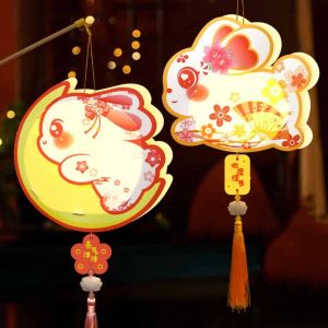 NCNC decor trung thu lồng đèn trung thu 2025 3D Đèn lồng lễ hội mùa thu giữa PVC. Thỏ Bộ vật liệu làm đèn lồng DIY cho trẻ em Dễ thương Phim hoạt hình Đèn lồng cầm tay kiểu cổ điển Phụ nữ