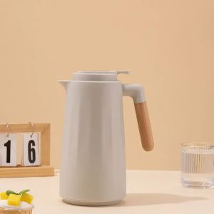 Sacesr 1L Imitation Wood Grain Water Bottle Thermal Insulation Kettle Coffee Thermal Bottle with Wooden Handle Home Kitchen Travel Gift H8M4T