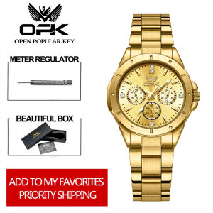 OPK Watch For Women Waterproof Original Stainless Steel Luminous Fashion Gold Woman Ladies Wristwatch 6001