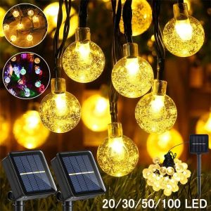20/30/50/100 LED Crystal Ball Bubble Solar String Lights Outdoor Garden Raya Lampu Home Decor
