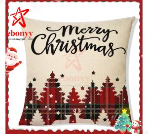(Ready stock)45X45cm-Merry Christmas Cotton Linen Pillow Case Christmas Sofa Home Decor Pillowcase