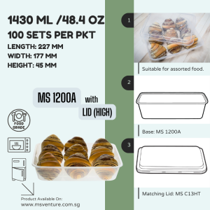 {MSV-WS} 3-4 Compartments Lunch Box Microwavable Plastic Takeaway Anti Leak MS 1200TC 1200TS 1200QC 1300TC 1800TC 1200A