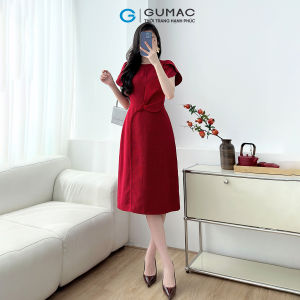 Đầm nữ dáng A kiểu tay cánh hồng cổ thuyền đầm may 2 lớp thời trang GUMAC LDF1008