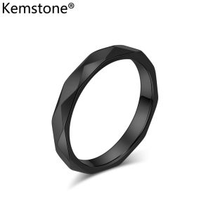 Kemstone thép không gỉ 4mm hình thoi Nhẫn bạc mạ vàng nhẫn đen cho nam giới của đồ trang sức
