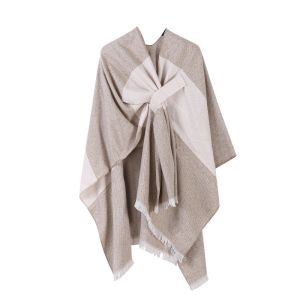 YOUSHI TOP Vải giả cashmere Khăn choàng họa tiết kẻ sọc. Thanh lịch Tua rua Áo choàng ấm áp Đơn giản Mở phía trước Khăn quàng cổ mềm mại Phụ nữ
