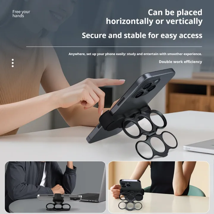Skyloong Foldable Phone Stand Hands Free Phone Holder 1 or 2 Pcs Dual-ring Three-finger Phone Holder Foldable 360° Rotating Back Clip Grip Stand for Smartphones Multipurpose Secure Cell Phone Ring for Easy