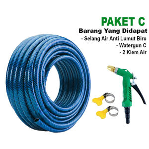 YIKUO Selang Air Cuci Motor 30 Meter 1/2 5/8 3/4 inch Sepaket Semprotan Air Dengan Selang Benang Anti Lumut Biru Cuci Mobil Siram Tanaman Alar Semprot Watergun Jet Spray Selang Taman