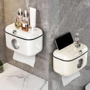 ORIGE HOUSE Cream Color Toilet Tissue Box Wall-mounted Plastic Napkin Box Multifunctional Waterproof Paper Towel Box for Home