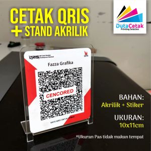 Cetak Papan Akrilik QRIS Custom | QRIS + Stand Akrilik / QRis Pembayaran + Dudukan Akrilik