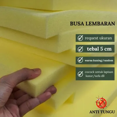 Busa kiloan lembaran royal foam ukuran 180x200 Tebal 5 cm Lapisan jok kursi kayu jati alas setrika Anti Kempes Sponge lembaran kasur Sofa Meteran Density 16 Warna Kuning Atau Random Warna