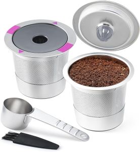 i Cafilas 2 Pack Stianless Steel Reusable K Cup Coffee Pods Compatible for K eurig 1.0 & 2.0 Coffee Maker Refillable K-eurig Coffee Filter with A Stainless Steel Spoon