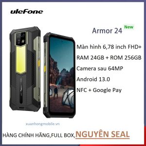 Điện thoại siêu bền ulefone Armor 24 (TIÊU CHUẨN MIL-STD-810H IP69K chống nước chống sốcpin 22000mah  màn hình678 inch NFC Ram24GB(12Gb+12Gb)rom 256GB)