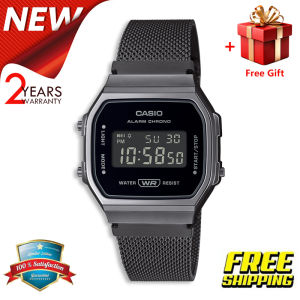 （สิงค้าขายดี）คาสิโอCasio นาฬิกาข้อมือผู้หญิง/ชาย สายสแตนเลส สายสเตนเลส รุ่น A168WGG-1B จัดส่งพร้อมกล่องคู่มือใบประกันศูนย์