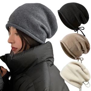 THANKSKY Mềm Mũ Beanie rộng dệt kim Ngọt ngào Bảo vệ tai Mũ chui đầu màu trơn Thường ngày Phong cách Hàn Quốc Mũ Dệt Kim mùa đông Nữ