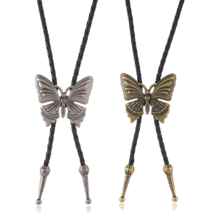 Lightweight Cowboy Bolo Tie Necktie With Alloy Butterfly Pendant Leather Cord Necklace For Daily Wear and Rodeos Event