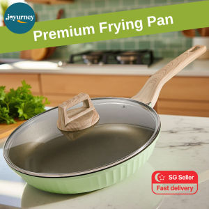 Joyurney 24cm Non-Stick Frying Pan w Lid Deep Skillet for Induction & Gas Stove Wood Grain Handle