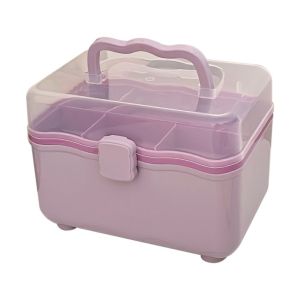 SEJUE4373 Jewelry Case 2 Layer Storage Box Cosmetic Case Nail Art Box Family Emergency Kit Box Hand-Held Waterproof Organizer Home Room Office