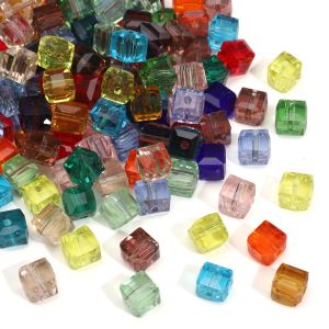 6mm/8mm 10-20pcs/bag Glass Crystal Transparent Square Beads Large Hole Pillar Beads For Handmade Bracelet Necklace Earring Keychain DIY Craft Jewelry Making Accessories