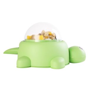 QEFEE Green Turtle-Shaped Pet Toy Feeder Transparent Window Foot-Press Rotating Cat Treat Dispenser Durable Cartoon Puzzle Toy for Cats Training
