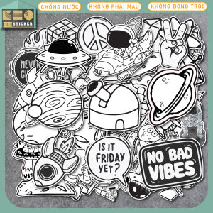 Combo 50 Sticker BW Universe chống nước sticker dán laptop điện thoại đàn guitar mũ bảo hiểm vali.