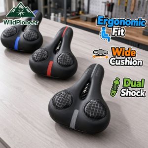 WildPioneer Bicycle Seat Dual Shock Absorbing Saddle Breathable Wide Comfort Cushion For Mtb Road Bike