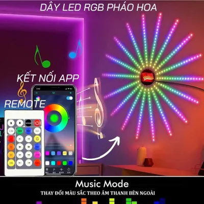 Dây Đèn LED Pháo Hoa RGB Dán tường Cảm Biến Âm Thanh Có Remote Và Kết Nối App Điện Thoại
