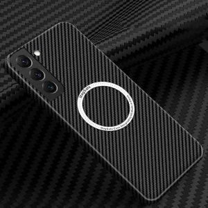 Carbon Fiber Texture Splice For Magnetic Wireless Charging Case For Samsung Galaxy S22 S21 Plus Ultra Thin Hard PC Cover