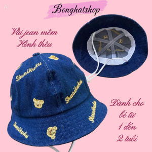 Nón bo mềm nón tai bèo nón vành trẻ em JEAN MỀM thêu cherry/ gấu cho bé trai bé gái từ 1 đến 2 tuổi