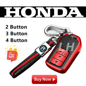 🔥Ready Stock🔥🎁 Honda City City Hatchback Jazz BRV HRV CRV Accord Luxury Series Remote Key Cover TPU Silicon Chrome & Leather Pattern Waterproof Drop Protect [Authentic] (Include PU Leather Strap and Metal Keychain)