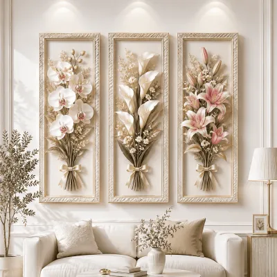 3 Pcs Hiasan Dinding Estetik 3D Mewah Gambar Bunga Ukuran 10x28cm