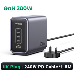 UGREEN 300W GaN 5-Port Fast Charger 4C1A 4 Type-C 1 USB-A Charger for Laptop Power Adapter MacBook Pro/MacBook Air M3 M2 M1 iPad Air M2 13" 2024 Dell XPS iPad Mini/Pro Galaxy S26 S25 Ultra Z Fold5 M14 Z Flip5 Pixel and More