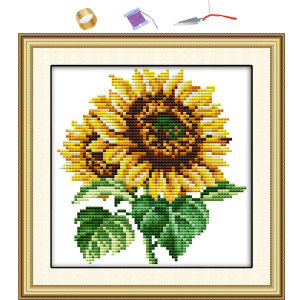 The sunflower Joy Sunday Crosstitch Pattern and Complete Set Sale DIY Handmade Printed Fabric 11CT 14CT Counted Needlework Embroidery Cross Stitch Kit