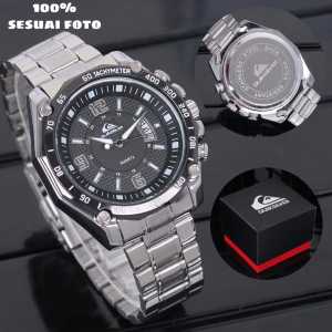 BISA COD Jam Tangan Fashion Pria Quiksilver Strap Rantai Stainless Steel Fitur Tanggal - Free Box - Jam Tangan Pria Terbaru