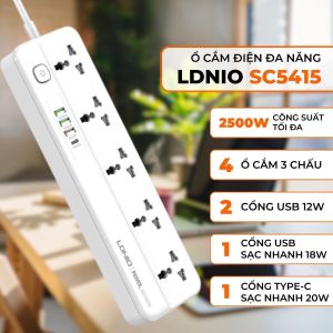 Ổ điện đa năng 2500W kèm cổng USB sạc nhanh chịu tải cao bảo vệ quá tải nhiệt 4 ổ cắm điện 3 cổng USB 1 cổng Type C sạc nhanh ổ cắm điện cao cấp