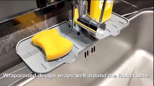 Silicone Faucet Mat Sink Splash Guard Drying Mat Sponge Holder Self Draining Pad Faucet Drip Water Catcher Soap Tray Sink Accessories for Kitchen Bar Bathroom Counter