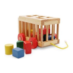Đồ chơi xe cũi thả hình khối đồ chơi xe kéo thả hình học khối cho bé