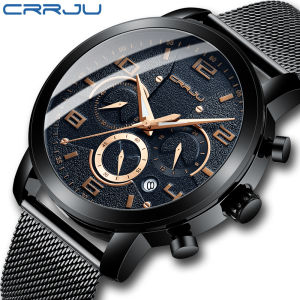 CRRJU Mens StopWatches Men Fashion Unique Luxury Sport Wrist Watch Stainless Steel Mesh Strap Men Waterproof Casual Date Watches 2289
