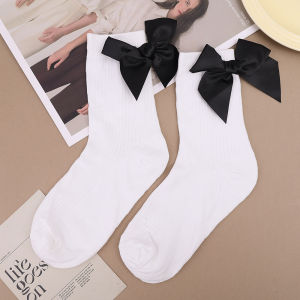 [ILOVEDIY] Side Three Dimensional Big Bow Socks for Women Korean Style Versatile Mid Calf Pile Socks College Style