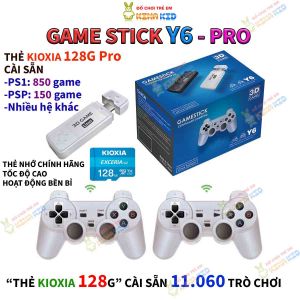 Máy chơi game Stick Y6 pro (thẻ JVJ 128G) Tay Cầm Không Dây Tốt Kết Nối Tivi Cổng HDMI Chơi game PSP 4k Sử dụng thẻ KIOXIA - kinakid