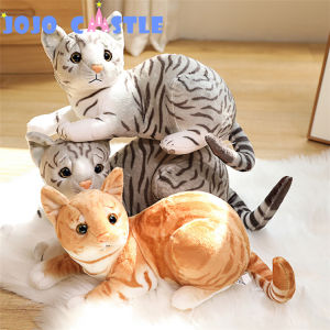 JOJO CASTLE 25/33cm Simulated Fluffy Cat Plush Toy Stuffed Lying Yellow White Grey Black Cat Doll Plushie Peluche Cosplay Animal Decor Gift