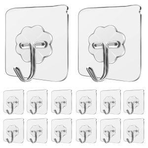 Transparent Adhesive Wall Hook Reusable Anti-skid Traceless Heavy Duty Stick on Bathroom Kitchen