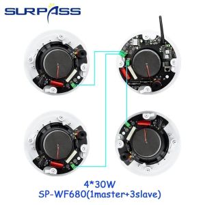 4 ชิ้น WiFi ลำโพงติดเพดาน 6 นิ้วบลูทูธสเตอริโอลำโพงในตัวเครื่องขยายเสียงคลาส D โฮมเธียเตอร์เพลงพื้นหลังชุดเสียงสนับสนุน RJ45 Aux การควบคุมแอป